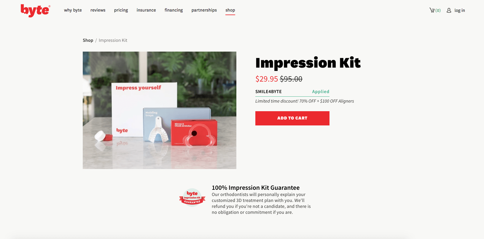 Byte webpage to purchase impression kit