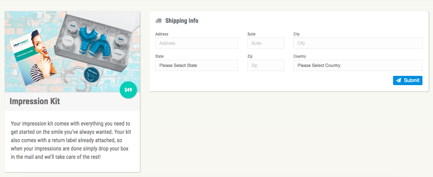 SnapCorrect Shipping Info Webpage